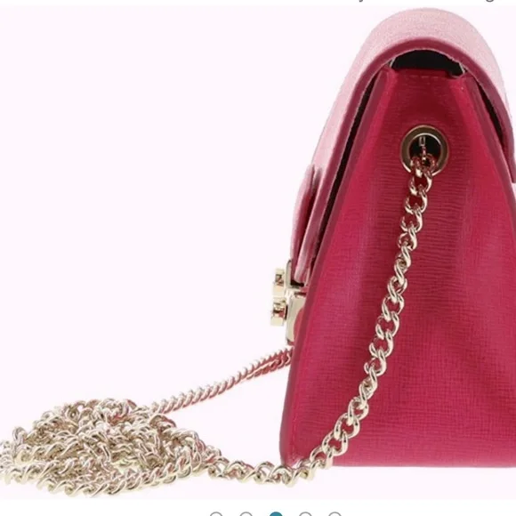 FURLA Mini Julia Pink long gold chain crossbody NWOT never Carried 💖 - Picture 3 of 9